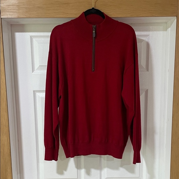 Orvis Red 100% Wool Quarter-Zip Sweater Men’s Size XL Fly Fishing Logo - Picture 2 of 15